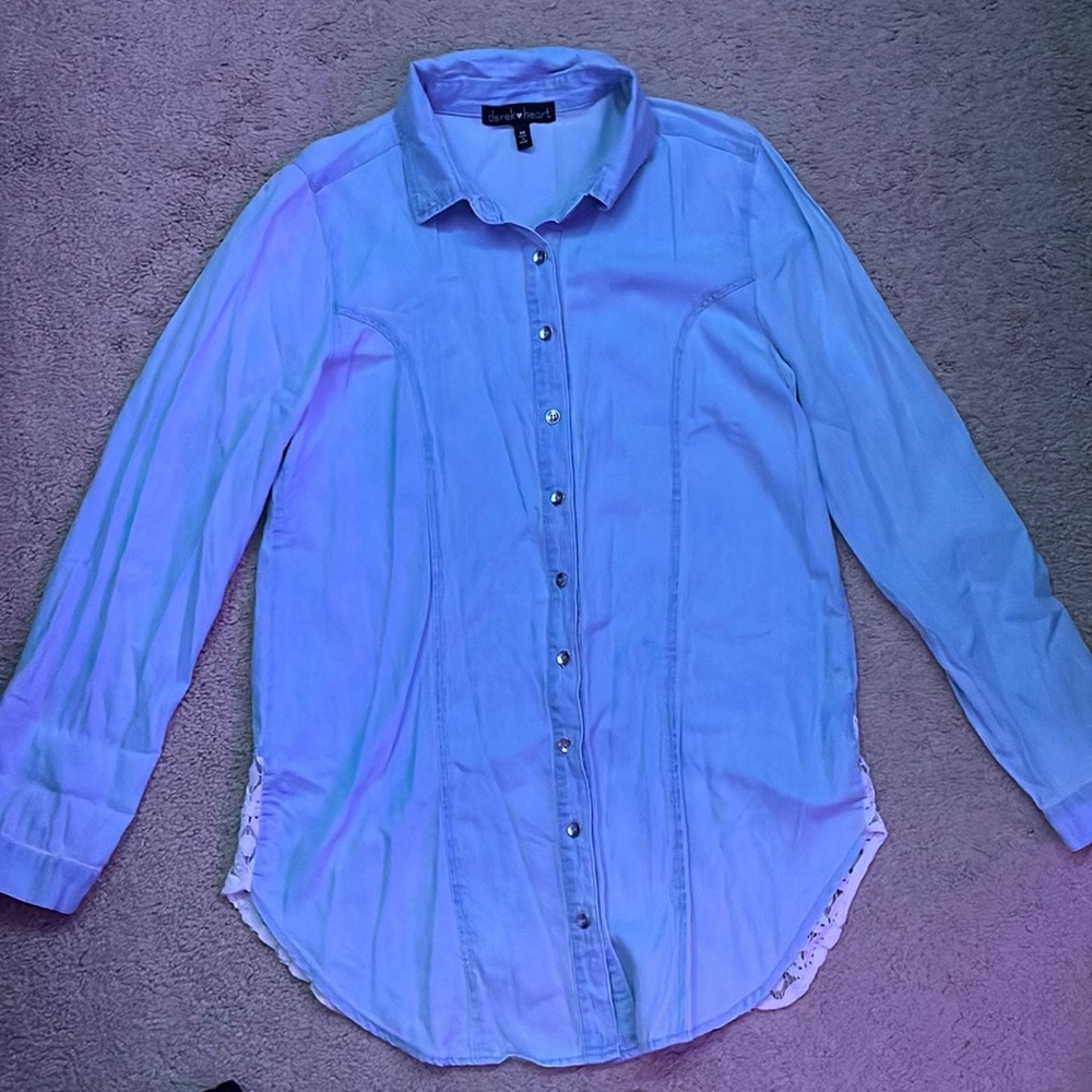 Button Up Shirt with Sheer Design on Back